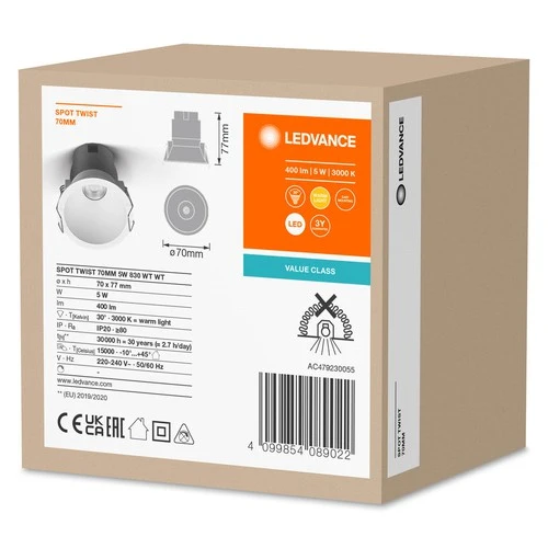 LEDVANCE SPOT TWIST Downlight Ø 70mm, weiß, 5W, 400lm, 830 WT