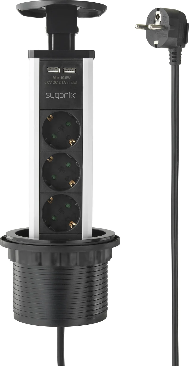 3x B-Ware Sygonix SY-4737794 Steckdosenturm Mehrfachsteckdose Schwarz Silber 3 STÜCK