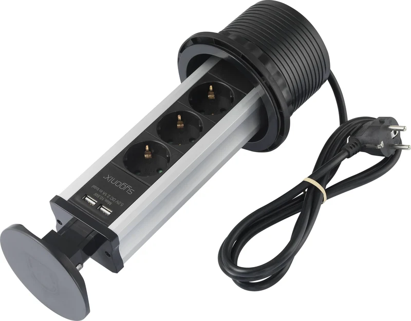 3x B-Ware Sygonix SY-4737794 Steckdosenturm Mehrfachsteckdose Schwarz Silber 3 STÜCK