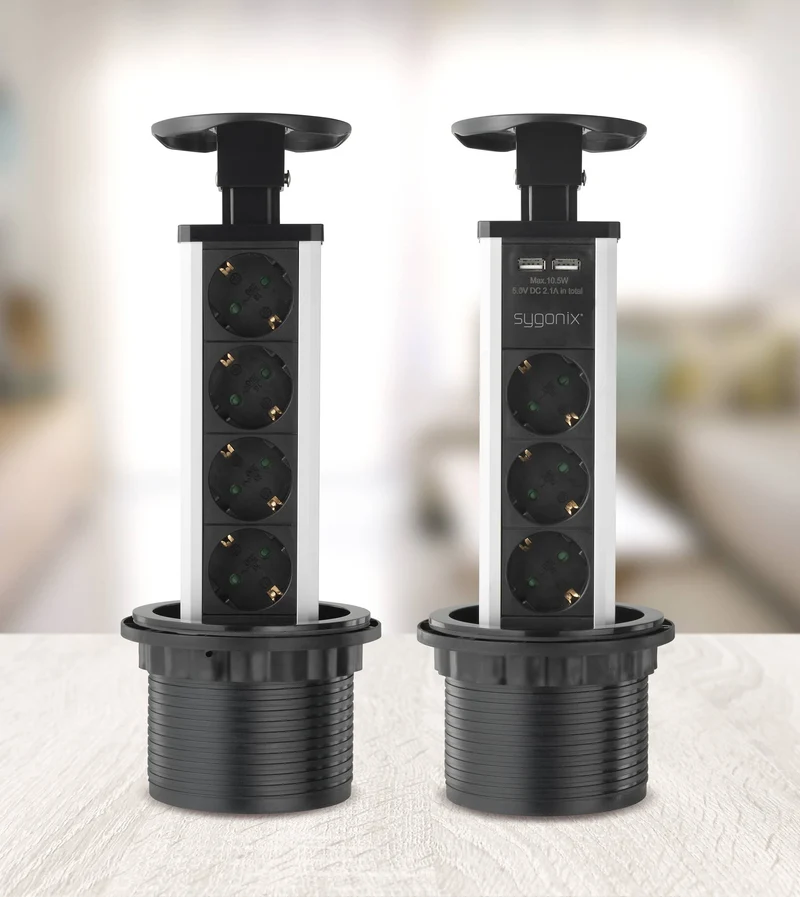 3x B-Ware Sygonix SY-4737794 Steckdosenturm Mehrfachsteckdose Schwarz Silber 3 STÜCK