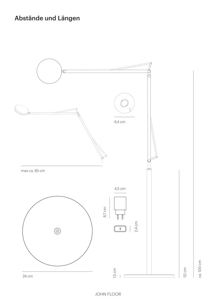 B-Ware GRAU Stehleuchte Leseleuchte LED John schwarz dimmbar Glas Metall flexibel Touch