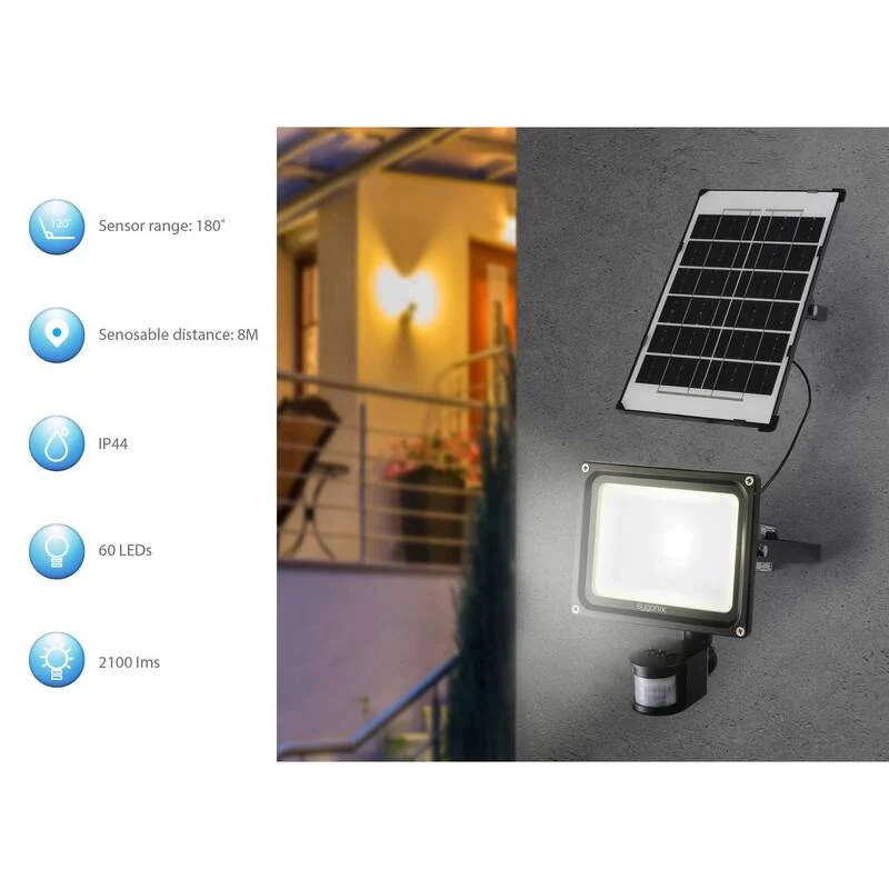 B-Ware Sygonix SY-5461110 Solar-Spot mit Bewegungsmelder 30 W Neutralweiß Schwarz Solar