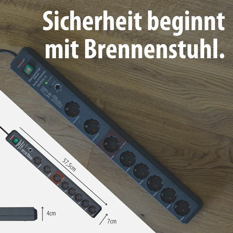 B-Ware Brennenstuhl Secure-Tec Steckdosenleiste 8-fach mit Überspannungsschutz