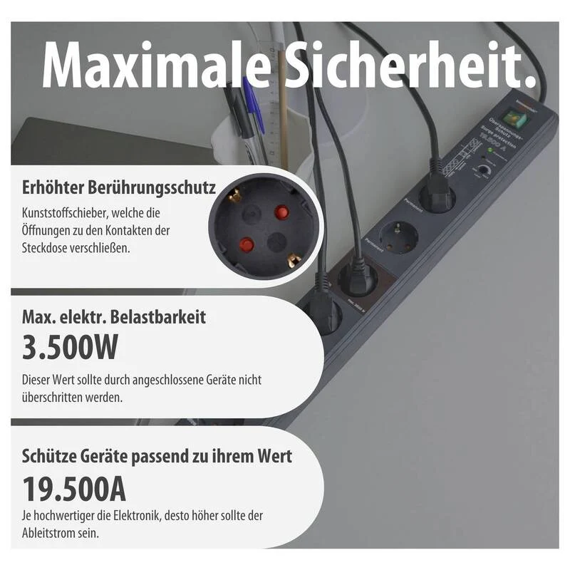 B-Ware Brennenstuhl Secure-Tec Steckdosenleiste 8-fach mit Überspannungsschutz