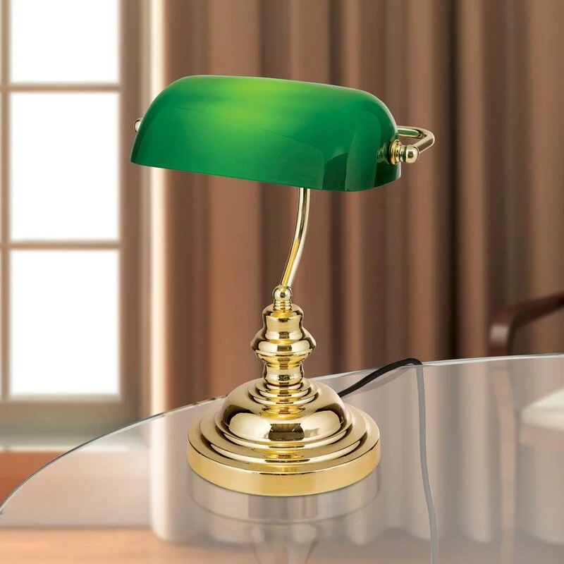 B-Ware Orion Tischlampe Onella Schreibtischlampe Büroleuchte im Banker-Stil E27 grün