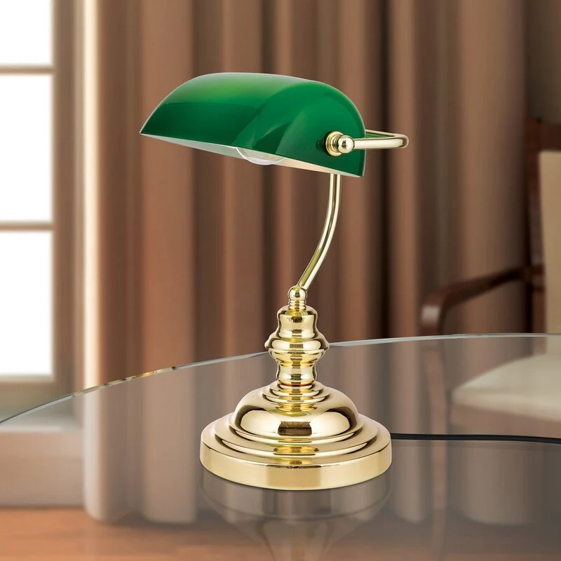 B-Ware Orion Tischlampe Onella Schreibtischlampe Büroleuchte im Banker-Stil E27 grün