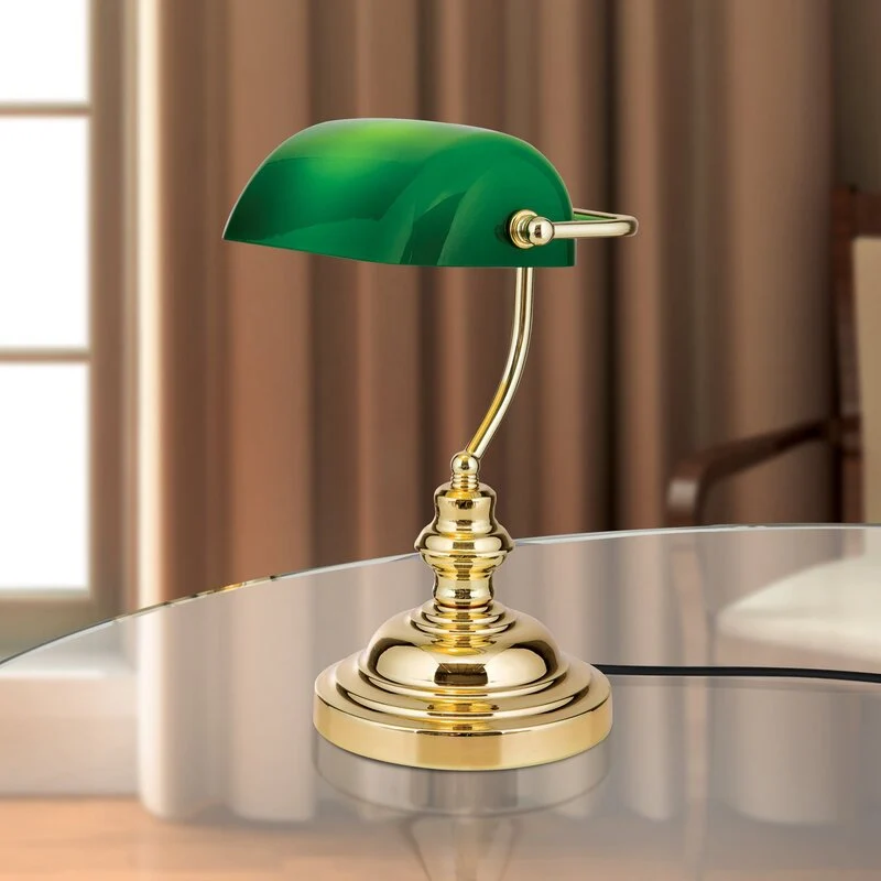 B-Ware Orion Tischlampe Onella Schreibtischlampe Büroleuchte im Banker-Stil E27 grün