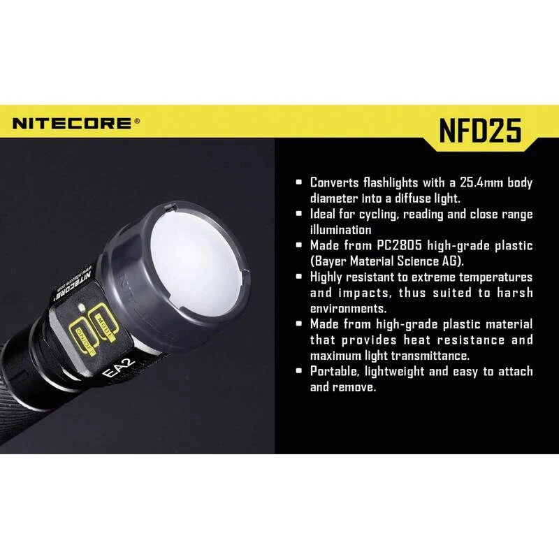 B-Ware NiteCore Diffusor EC1 EC2 EA1 EA2 MT2C P12 SRT3 SRT5 Ø 25mm Lichtverteilung