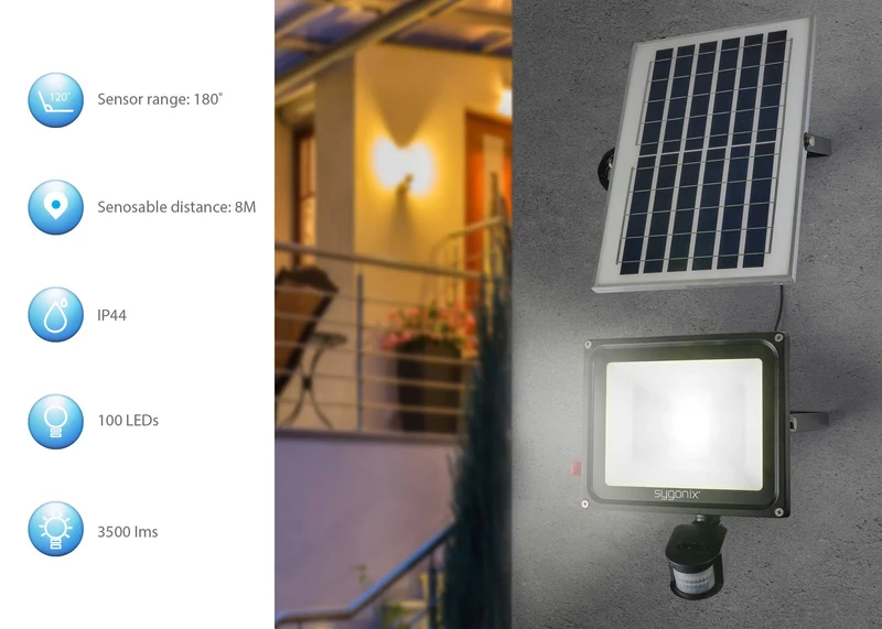 B-Ware Sygonix SY-5461112 Solar-Spot mit Bewegungsmelder 50 W Neutralweiß Schwarz Lampe