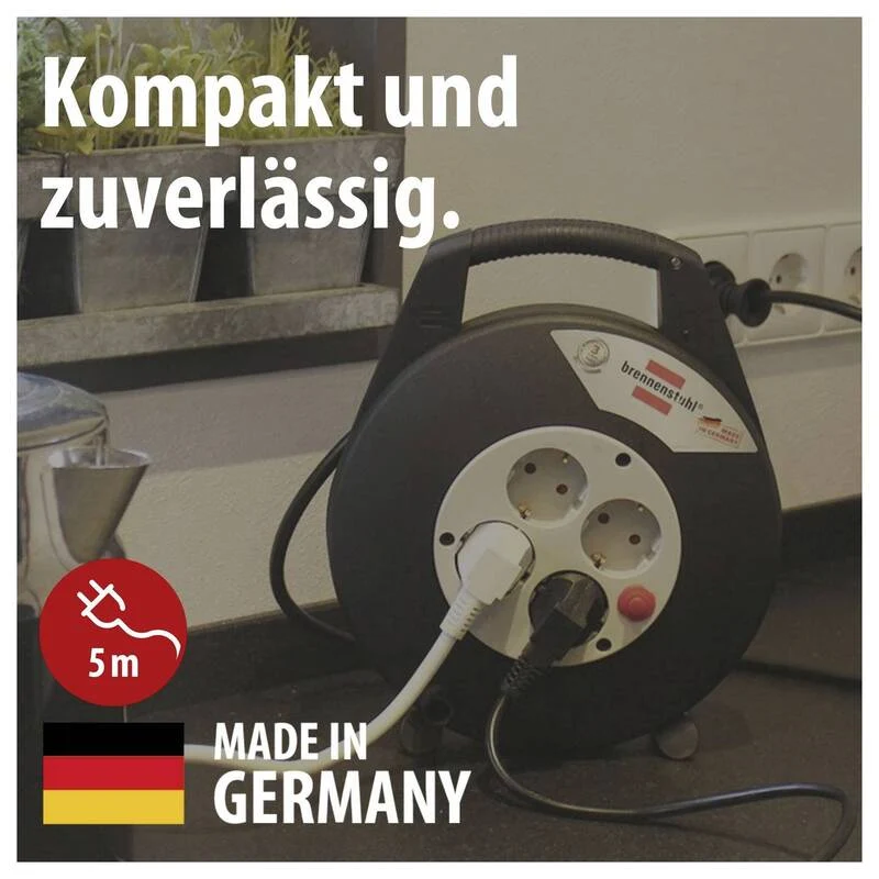 B-Ware Brennenstuhl Kabeltrommel 5m Stromversorgung 4-fach Schutzkontakt schwarz