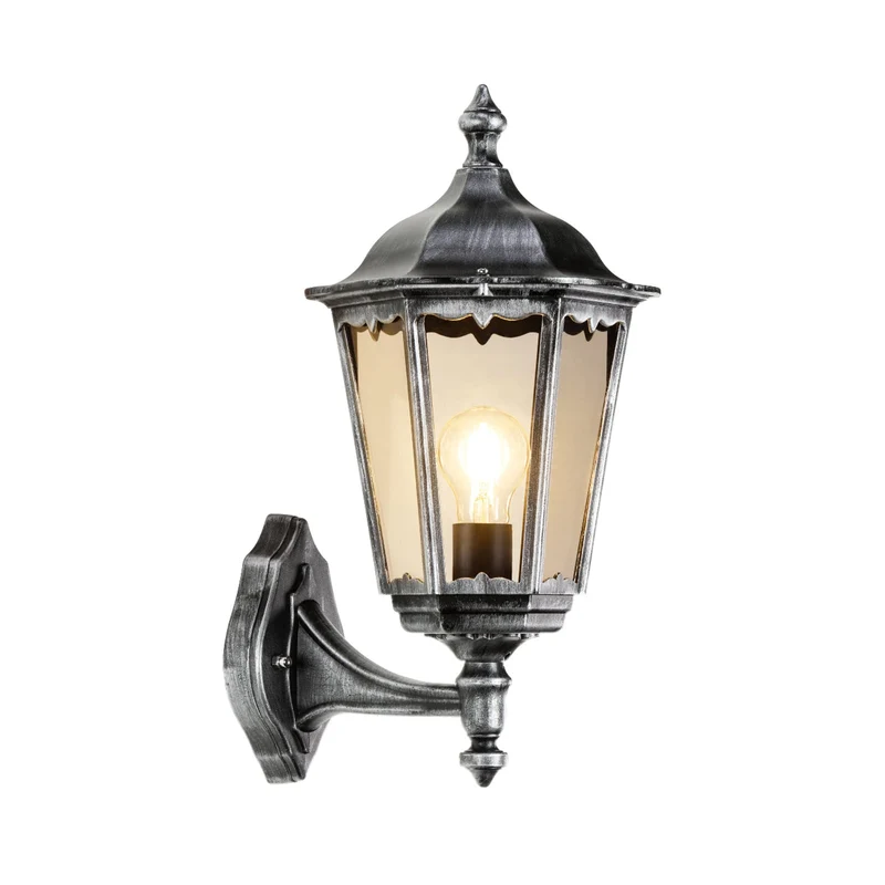 B-Ware Laterne Außenwandlampe LCD Standlampe Lampe schwarz silber Aluminium Glas