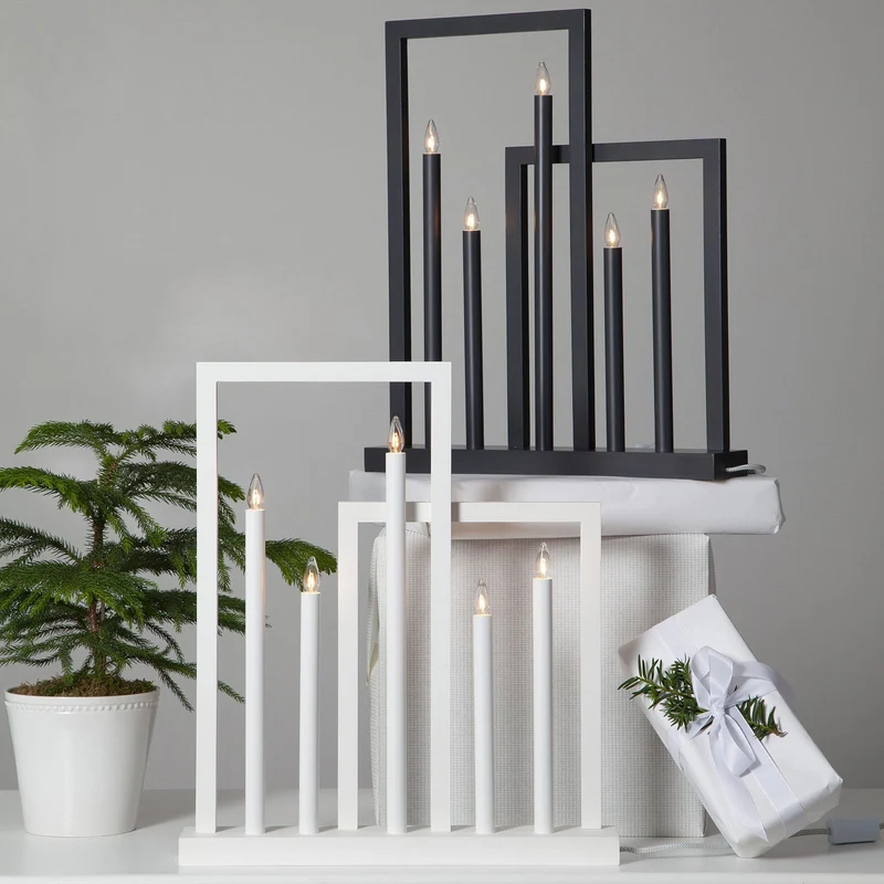 B-Ware STAR TRADING Fensterleuchter Leuchter Kerzenhalter Holz weiß Frame 5-flammig