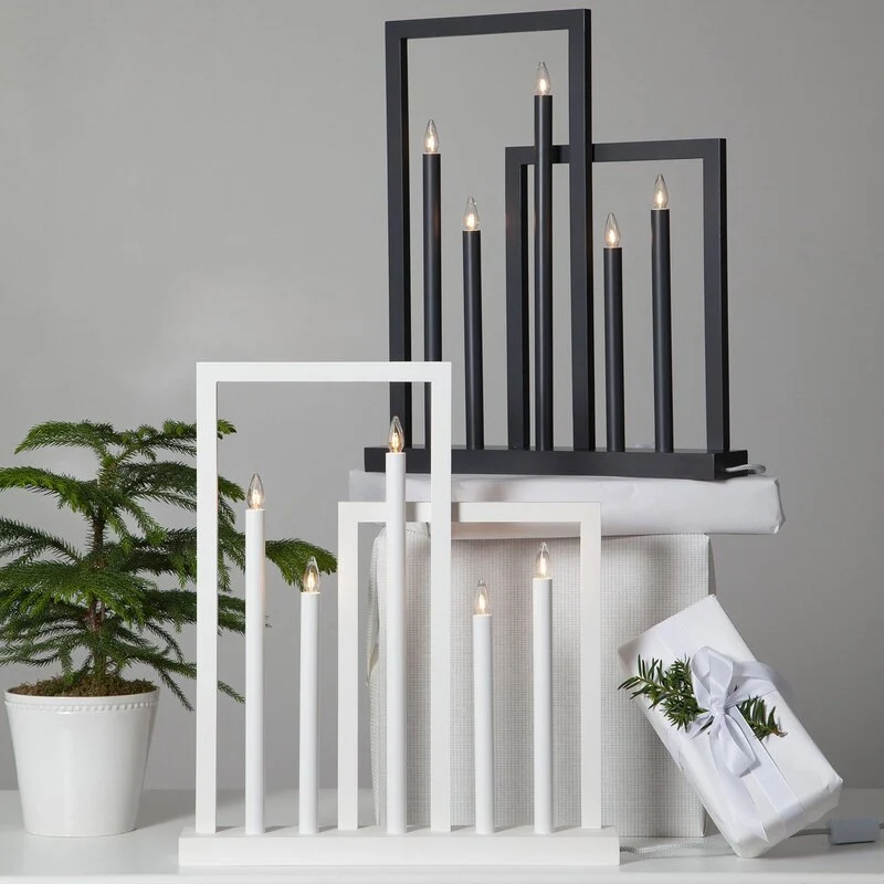 B-Ware STAR TRADING Fensterleuchter Leuchter Kerzenhalter Holz weiß Frame 5-flammig