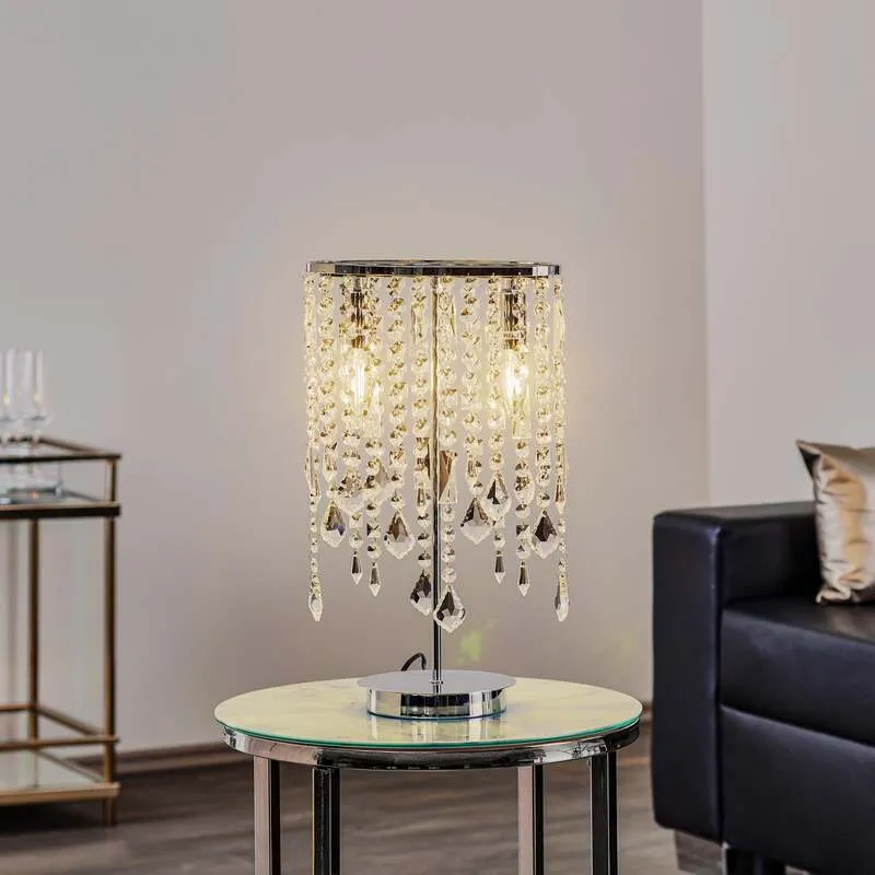 B-Ware Euluna Tischleuchte Laila Schreibtischlampe E14 mit Kristall-Behang zweiflammig