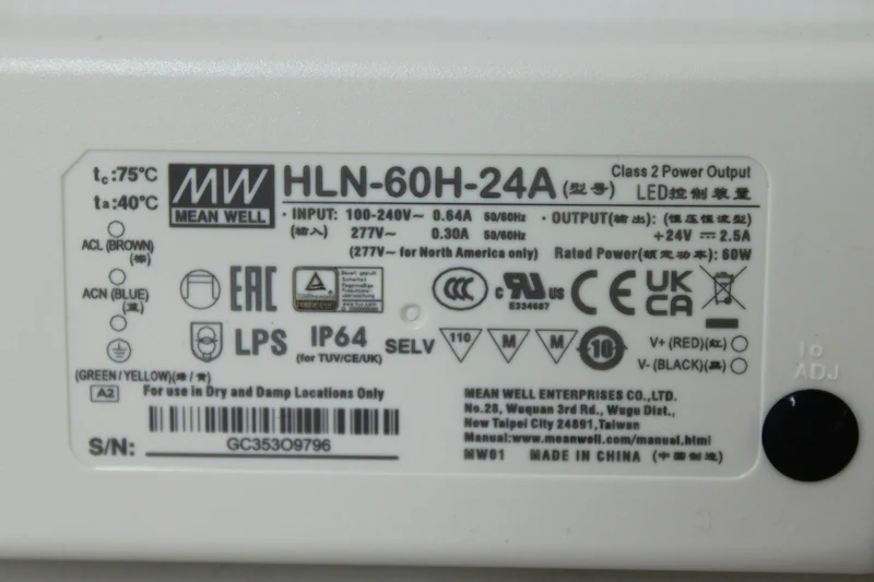 B-Ware MEAN WELL LED-Treiber Netzteil HLN-60H-24A Konstantspannung dimmbar 60W 24V