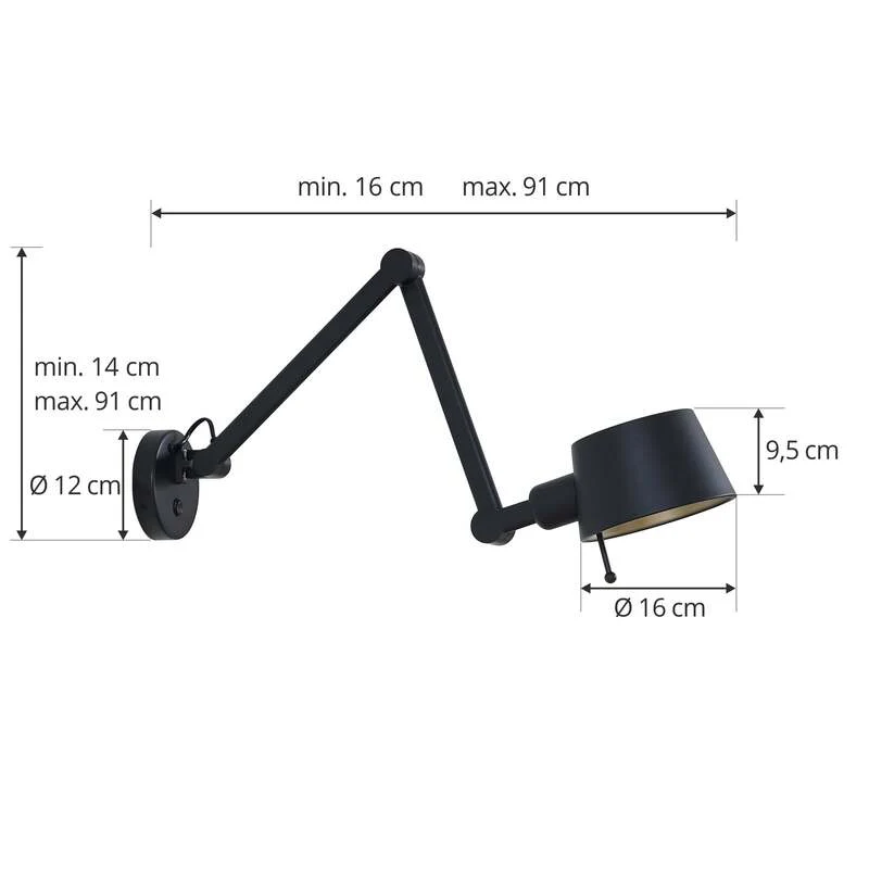 B-Ware Lucande Wandleuchte Wandlampe Silka LED dimmbar schwarz gold verstellbar 94cm