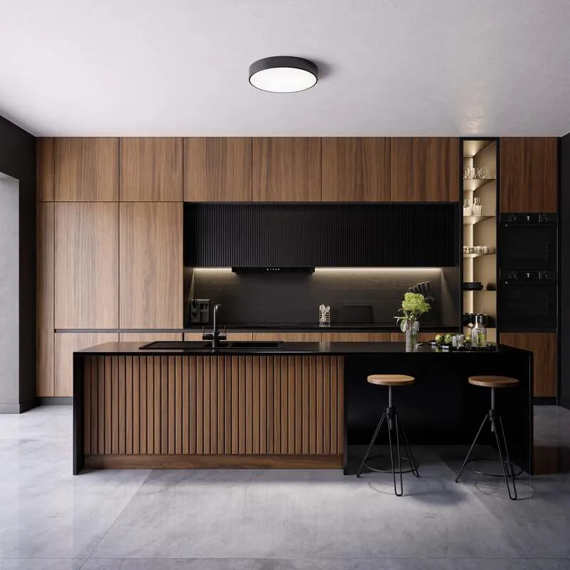 B-Ware Deckenleuchte Cleo Ø 50 cm IP54 schwarz Metall E27 dimmbar 4x24W LED