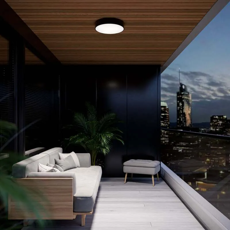 B-Ware Deckenleuchte Cleo Ø 50 cm IP54 schwarz Metall E27 dimmbar 4x24W LED