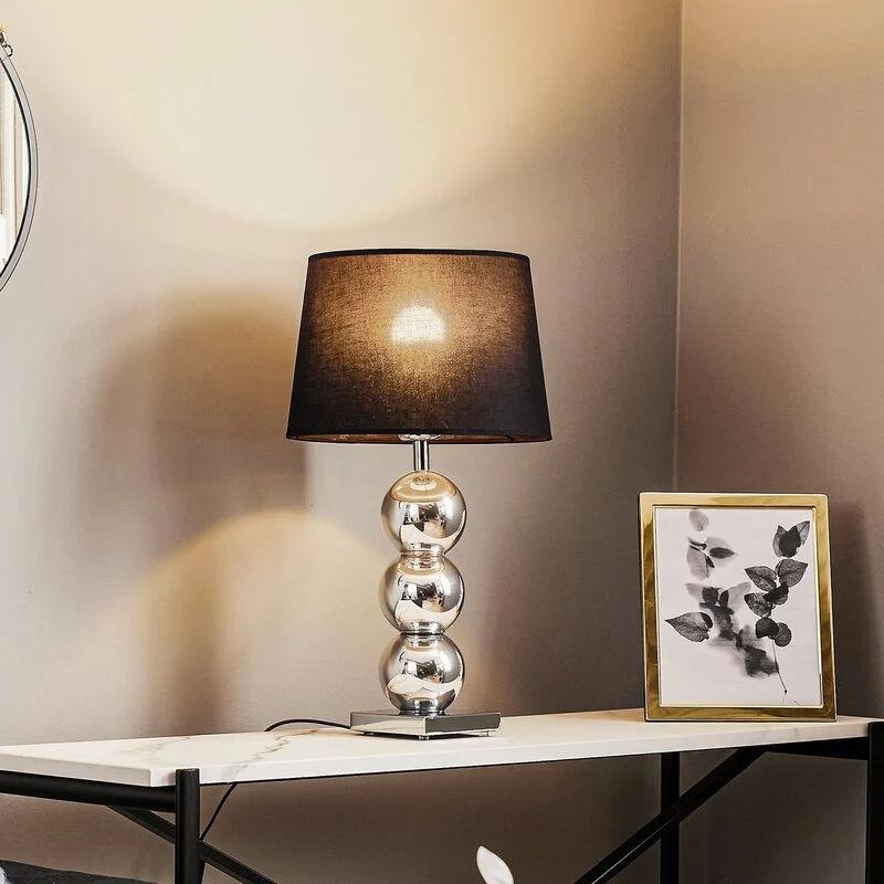 B-Ware Euluna Textil-Tischlampe Fulda Schreibtischlampe E27 Schirm schwarz Fuß chrom
