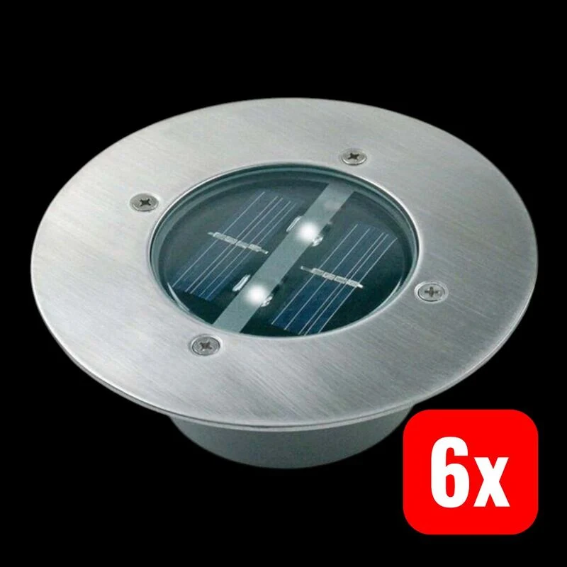6x B-Ware Smartwares Solar-LED-Bodeneinbaustrahler Lugo Gartenleuchte Edelstahl IP44 14cm