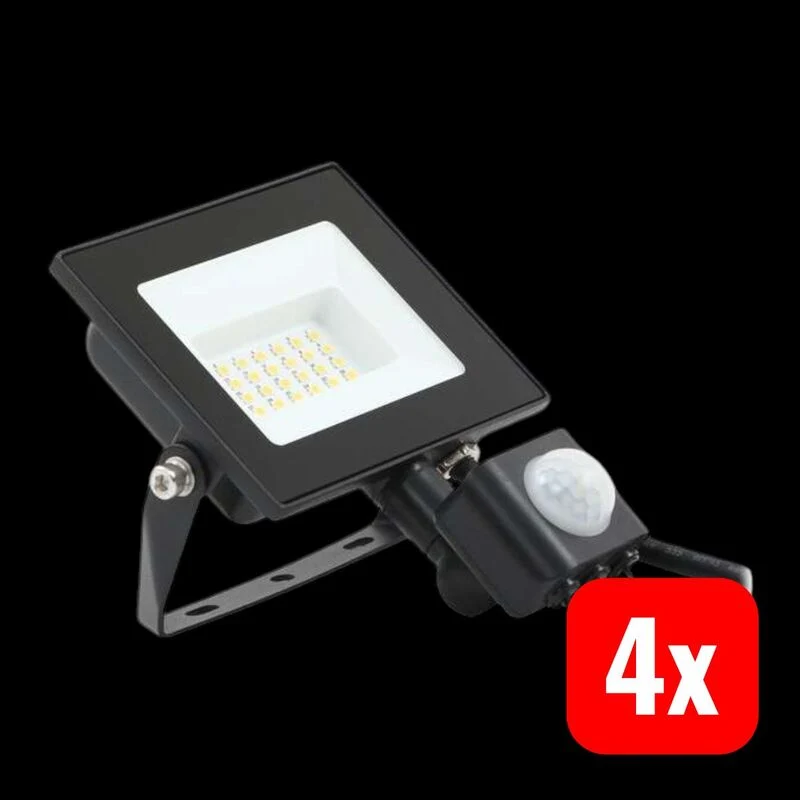 4x B-Ware Prios Außenstrahler LED 20W Maikel mit Bewegungsmelder 1620lm schwarz IP44 3000K